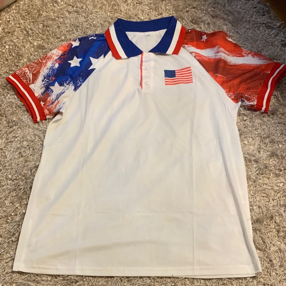 3 for $30 ⚡️ Patriotic Polo Shirt with Flag Design - size M NWOT